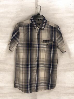 Men's Short-Sleeve Plaid Shirt - Blue & Gray